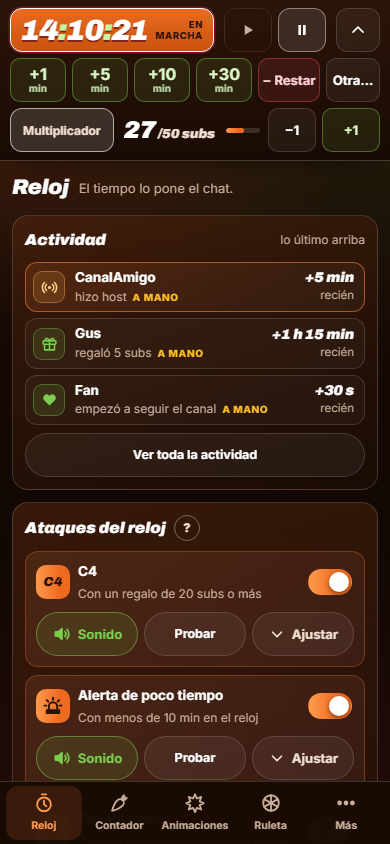El mismo panel en el celular.